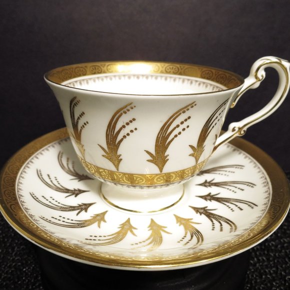 Foley China/EB Brain & Co. Other - Foley Bone China Footed Tea Cup and Saucer 4806 White Gold Plumes E Brain & Co